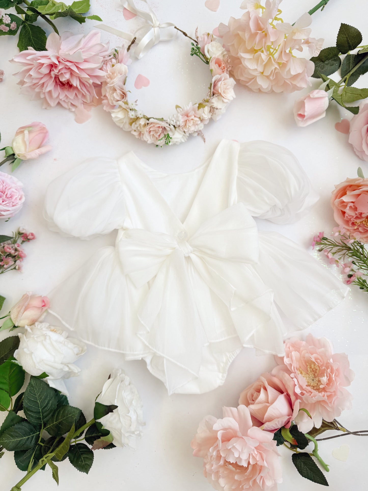 Clementine Matte White Organza Baby Girl Romper