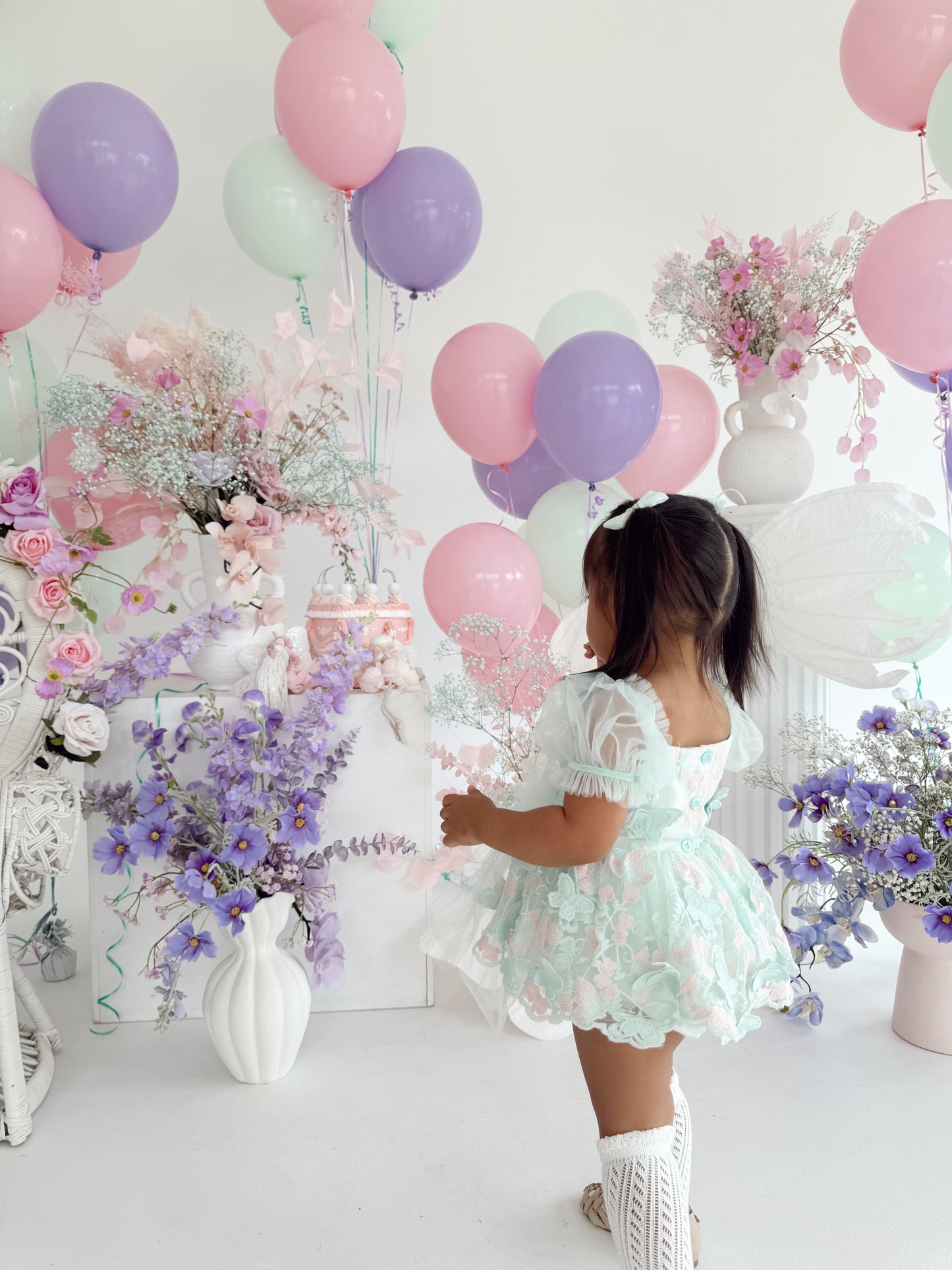 Butterfly Kisses Peppermint Pink Embroidered Baby Girl Tulle Party Romper
