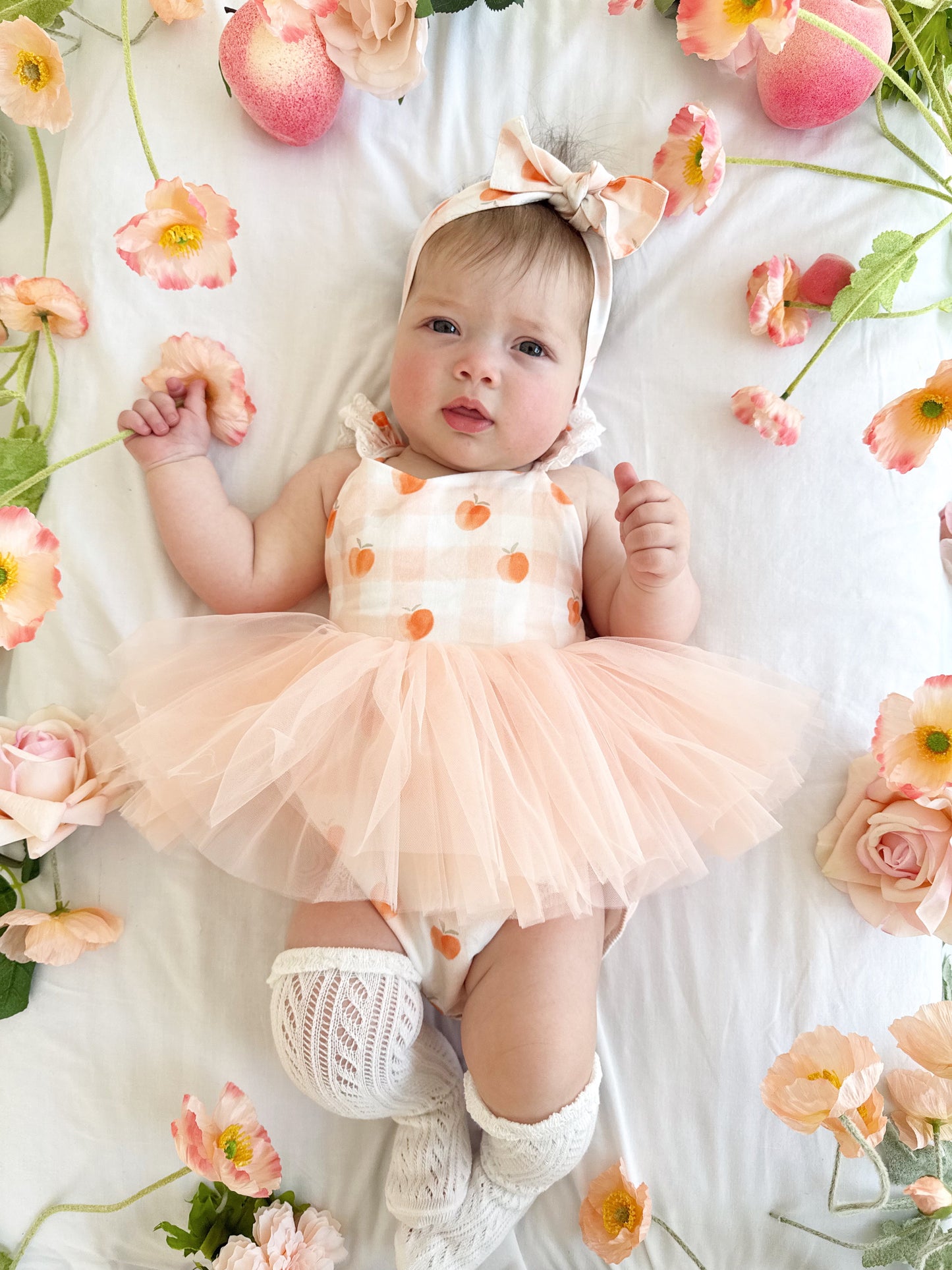 Peach Sorbet Gingham Baby Girl Tulle Party Romper