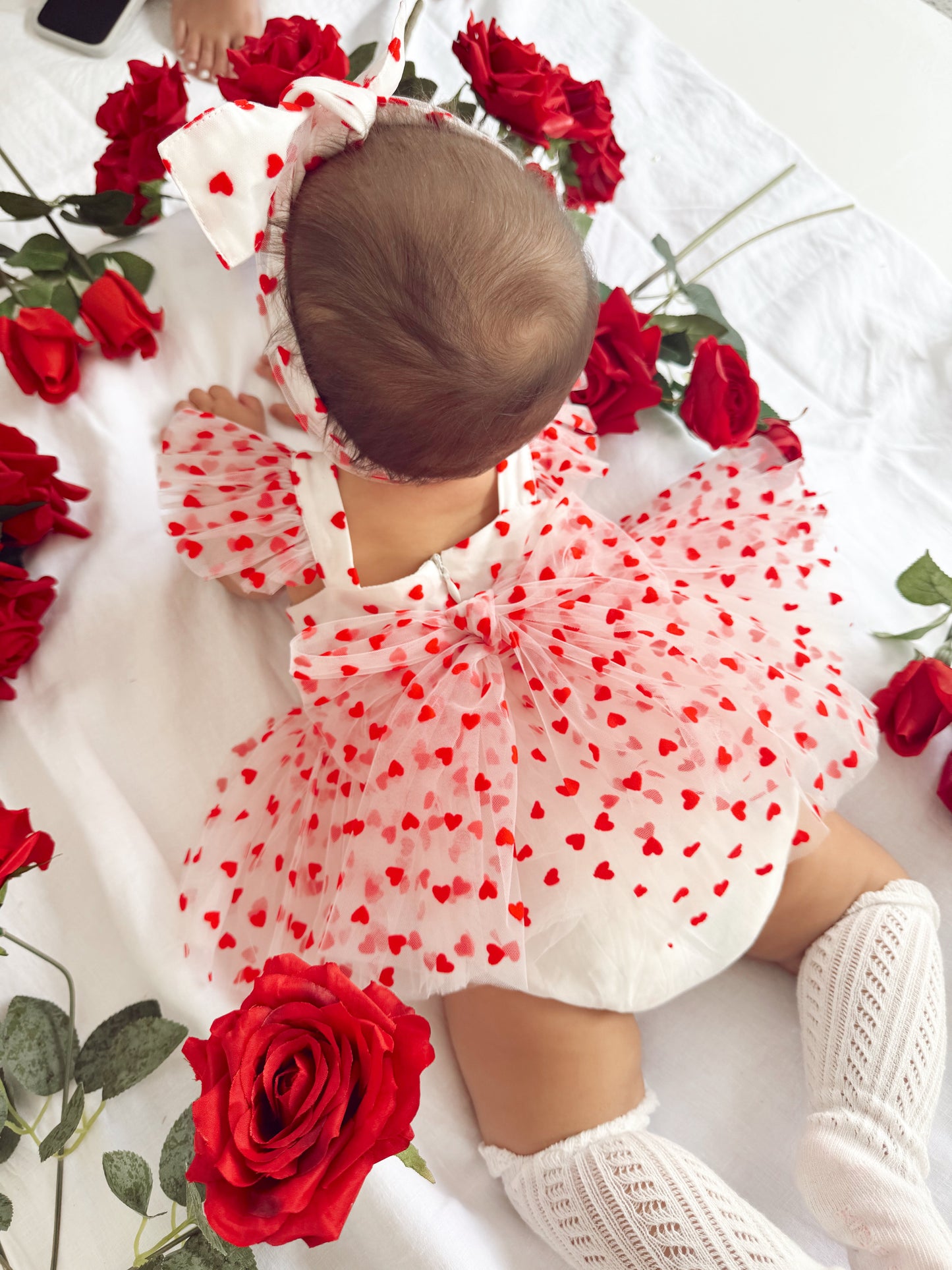 Valentina White Heart Baby Girl Tulle Party Romper