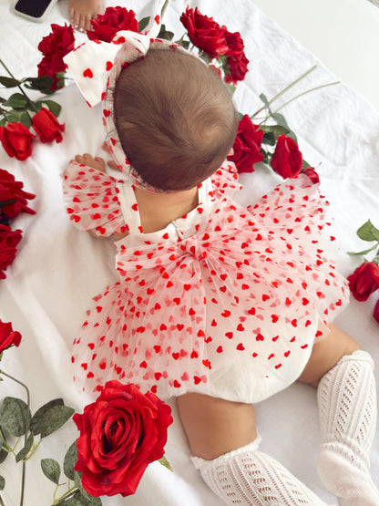 Valentina White Heart Baby Girl Tulle Party Romper