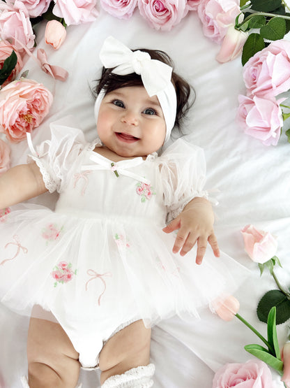 Fleur Butterfly Embroidered Baby Girl White Tulle Party Romper