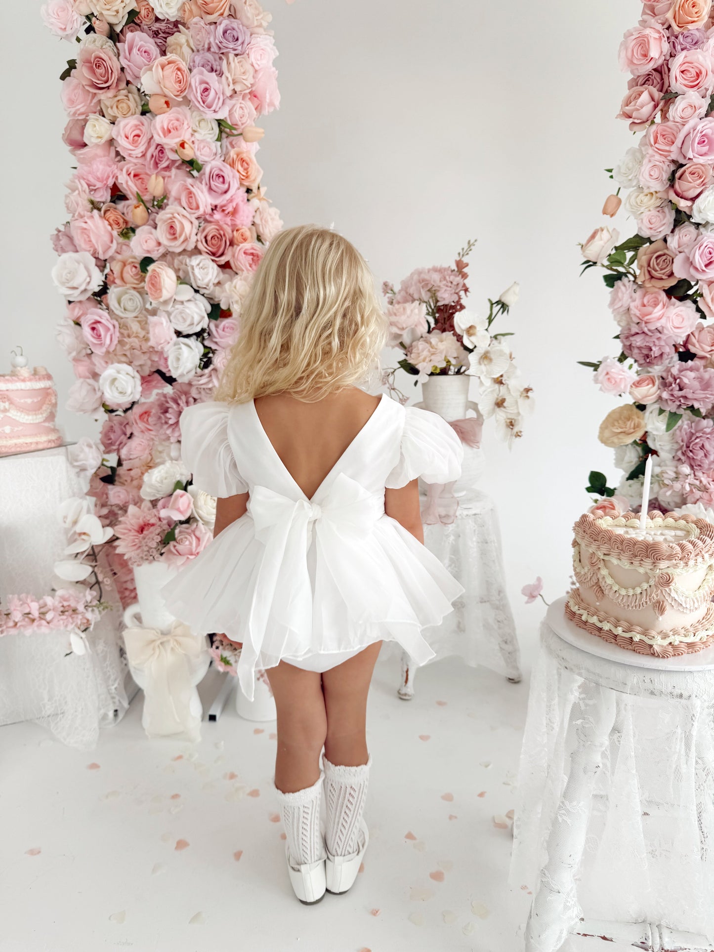 Clementine Matte White Organza Baby Girl Romper