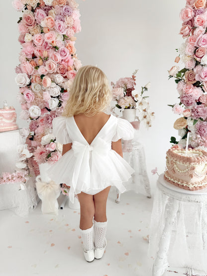 Clementine Matte White Organza Baby Girl Romper
