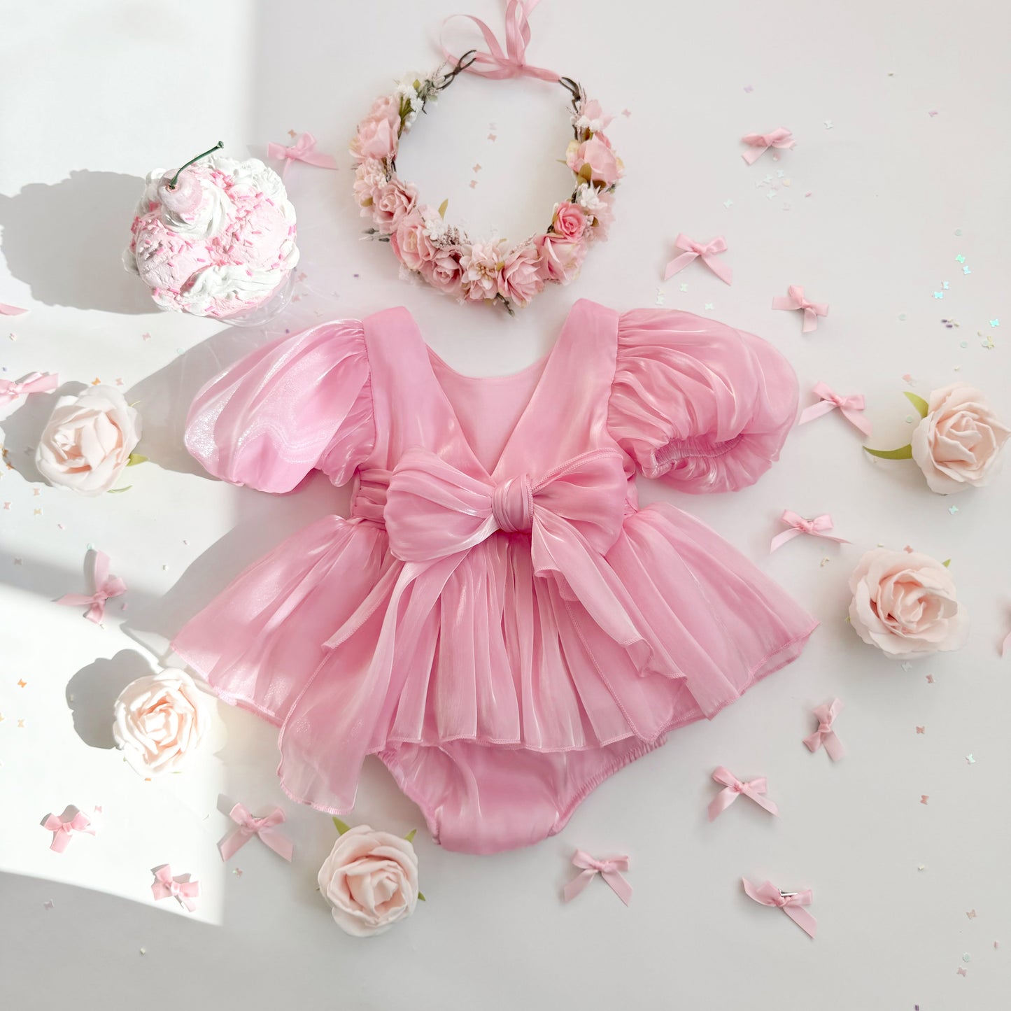 Dolly Candy Pink Organza Baby Girl Party Romper
