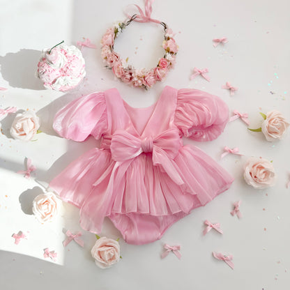 Dolly Candy Pink Organza Baby Girl Party Romper
