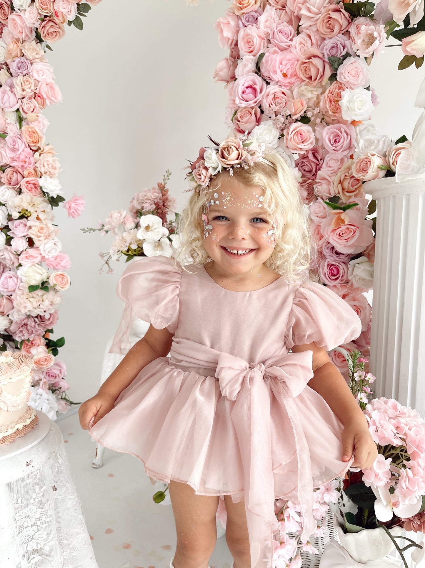 Clementine Matte Blush Rose Pink Organza Baby Girl Romper