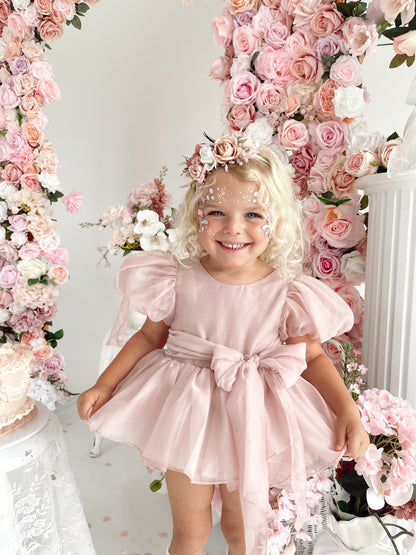 Clementine Matte Blush Rose Pink Organza Baby Girl Romper