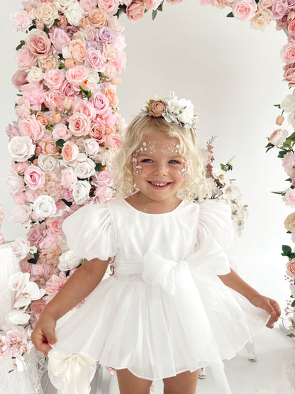 Clementine Matte White Organza Baby Girl Romper