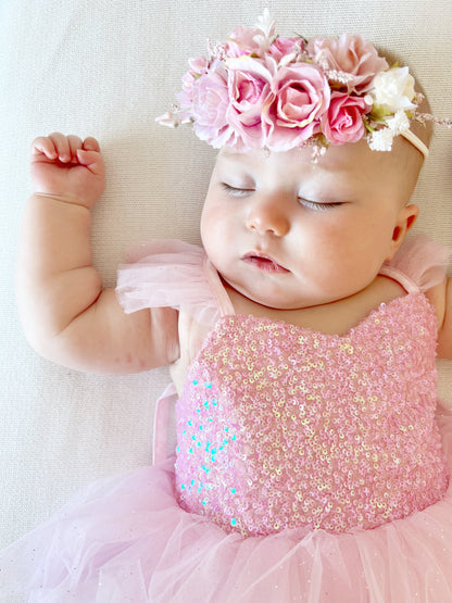 Polly Candy Pink Sequin Baby Girl Tulle Party Romper