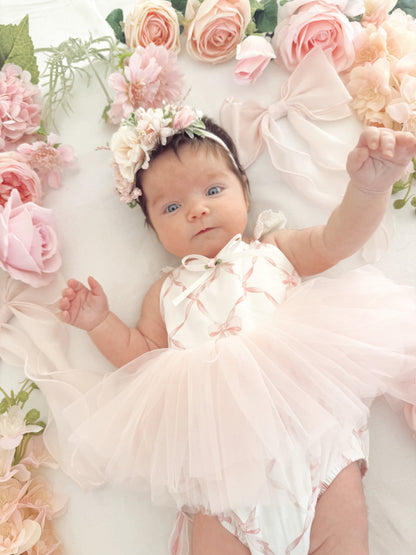 Rosette Pink Bow Baby Girl Tulle Party Romper
