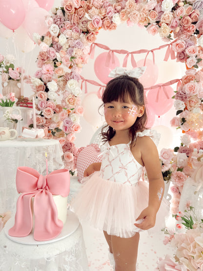Rosette Pink Bow Baby Girl Tulle Party Romper