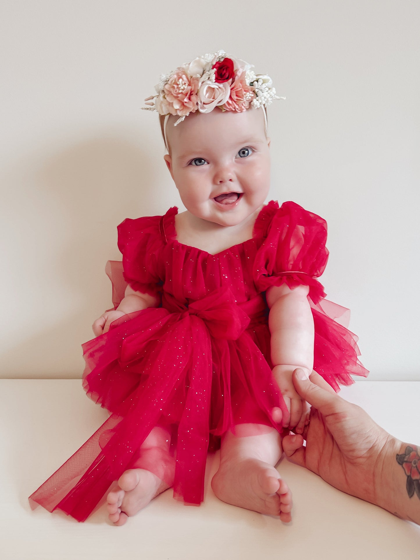Flower Fairy Romper Ruby Red Sparkle Baby Girl Romper