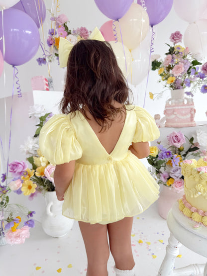 Scarlette Rose Canary Lemon Organza Baby Girl Party Romper