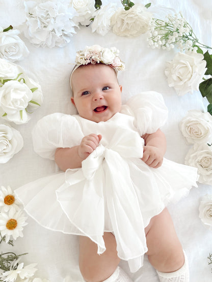 Clementine Matte White Organza Baby Girl Romper