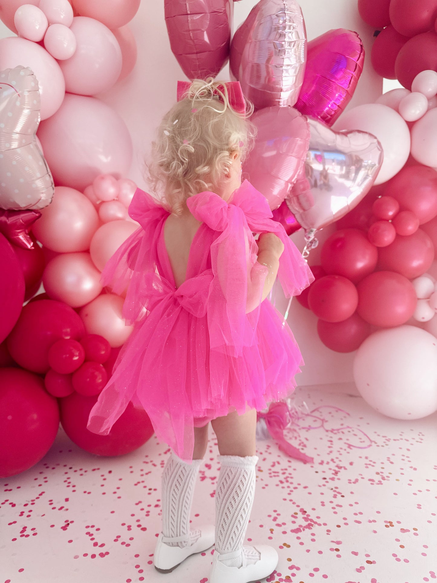 Theodora Fuchsia Pink Sequin Baby Girl Tulle Party Romper