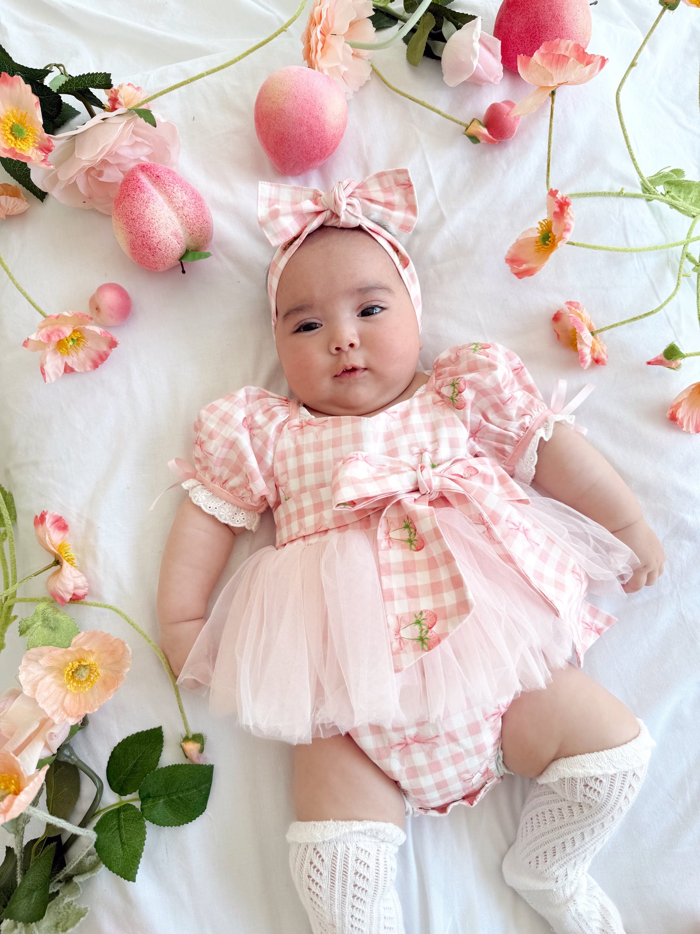 Berry Bliss Pink Gingham Baby Girl Tulle Party Romper