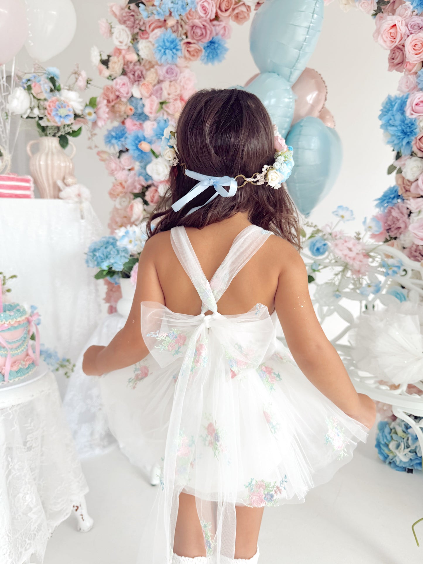 Aletta White Embroidered Baby Girl Tulle Party Romper