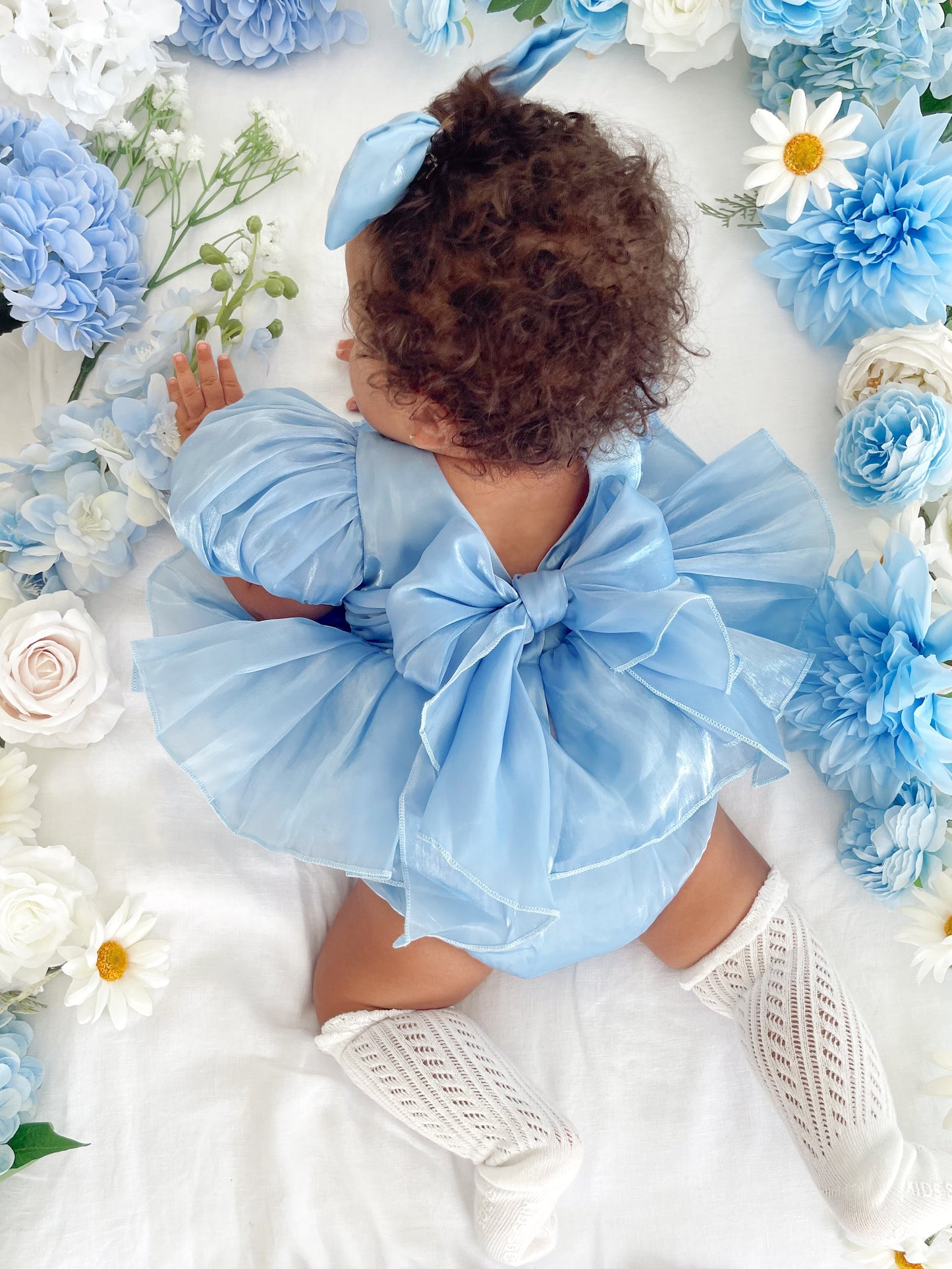 Dolly Dove Blue Organza Baby Girl Party Romper