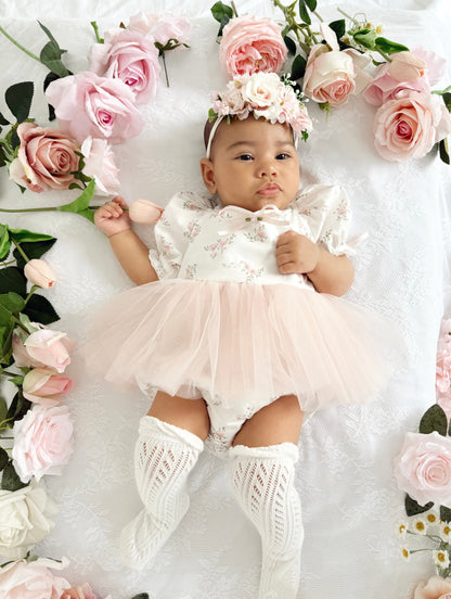 Odessa Flower Perfect Pink Floral Baby Girl Tulle Party Romper