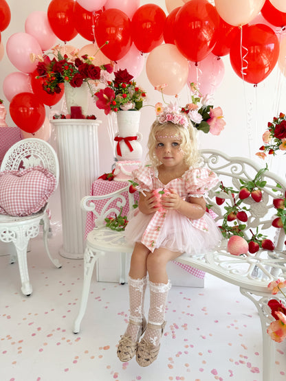 Berry Bliss Pink Gingham Baby Girl Tulle Party Romper