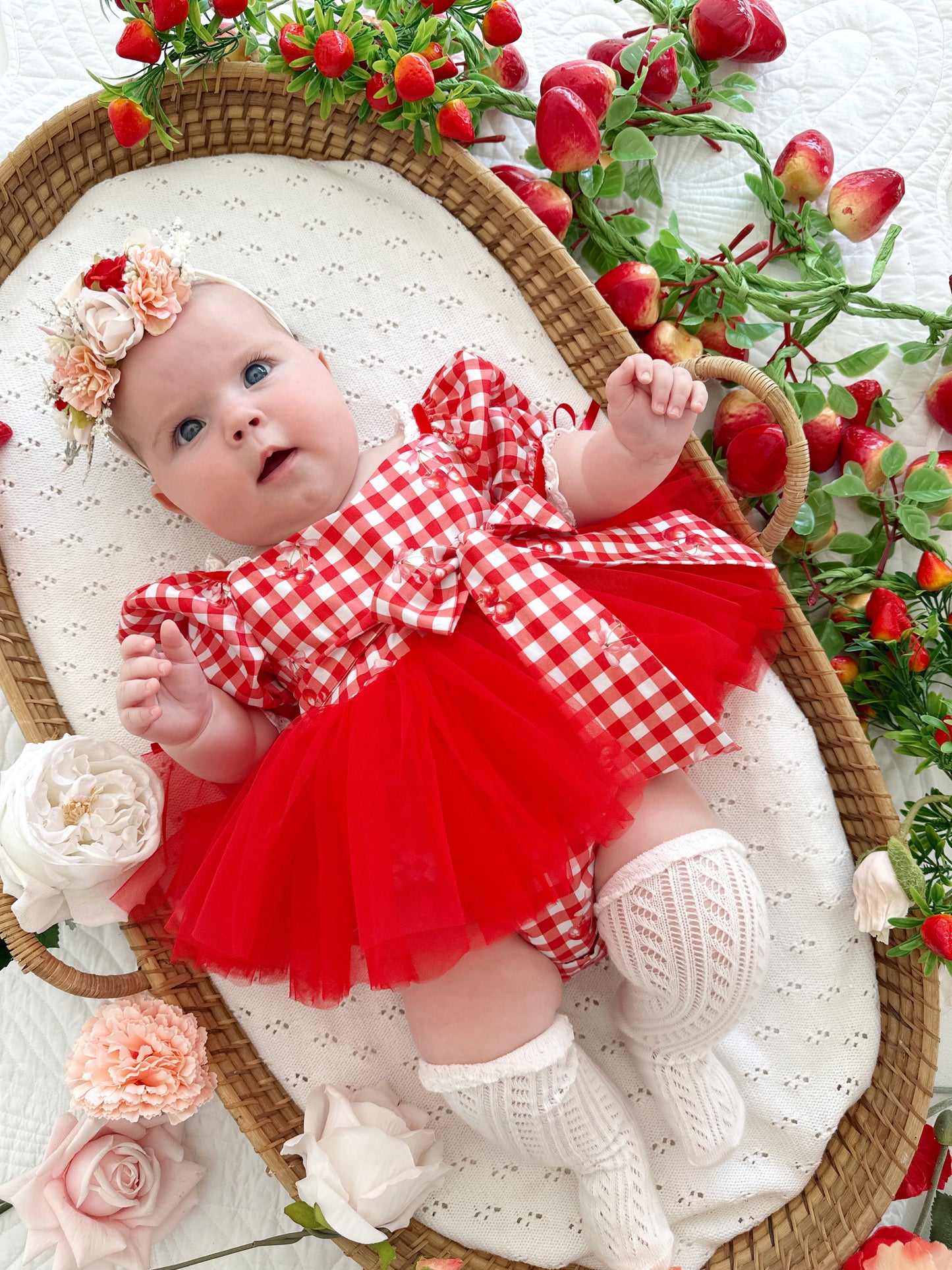 Cherry Lane Red Gingham Baby Girl Tulle Party Romper