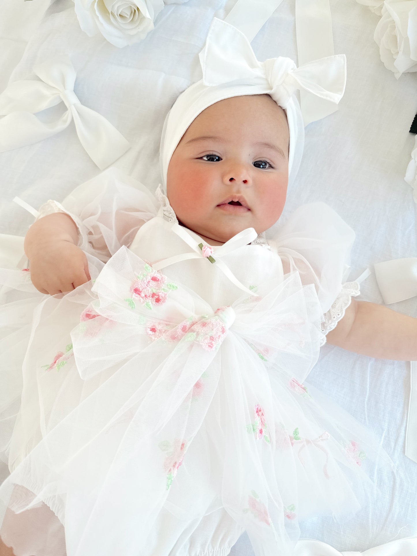 Fleur Butterfly Embroidered Baby Girl White Tulle Party Romper