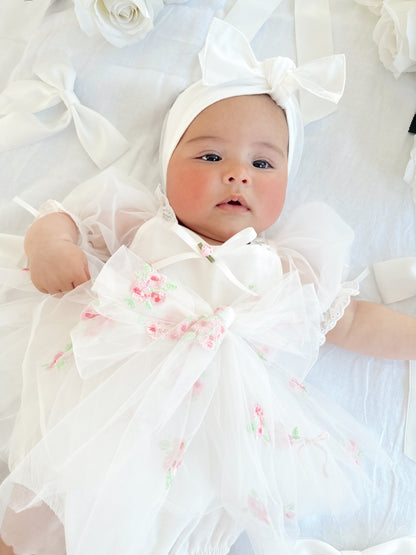Fleur Butterfly Embroidered Baby Girl White Tulle Party Romper