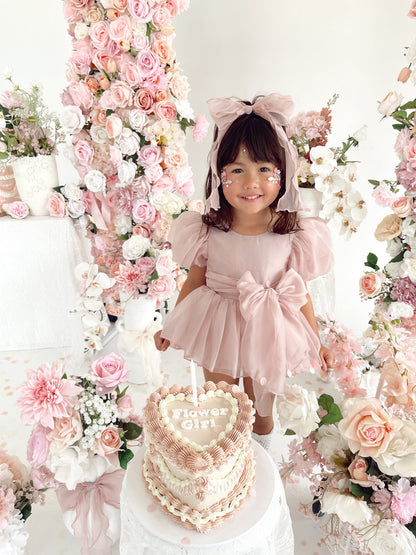 Clementine Matte Blush Rose Pink Organza Baby Girl Romper