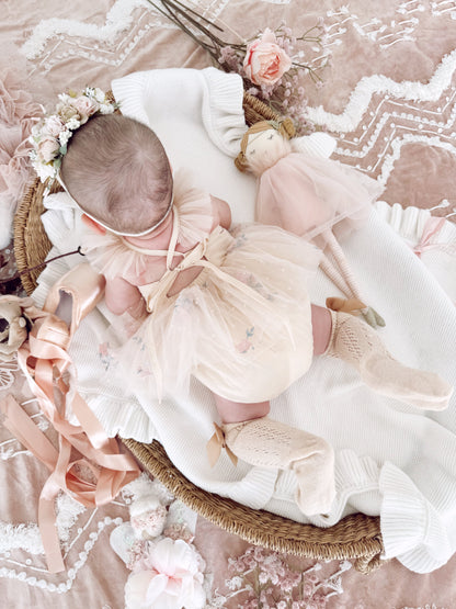 The Rose Champagne Embroidered Baby Girl Tulle Party Romper