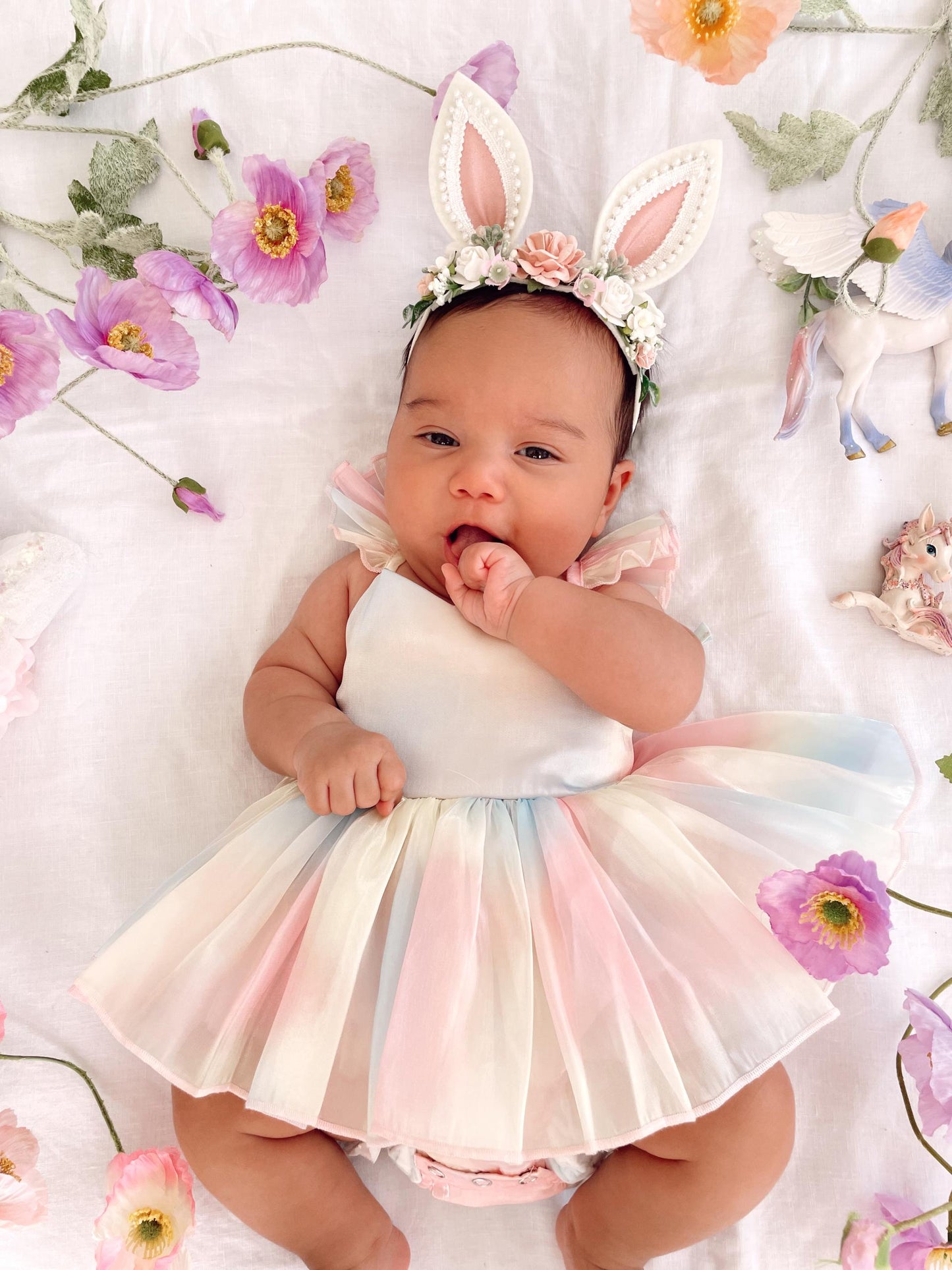 Lolly Pastel Rainbow Organza Baby Girl Party Romper