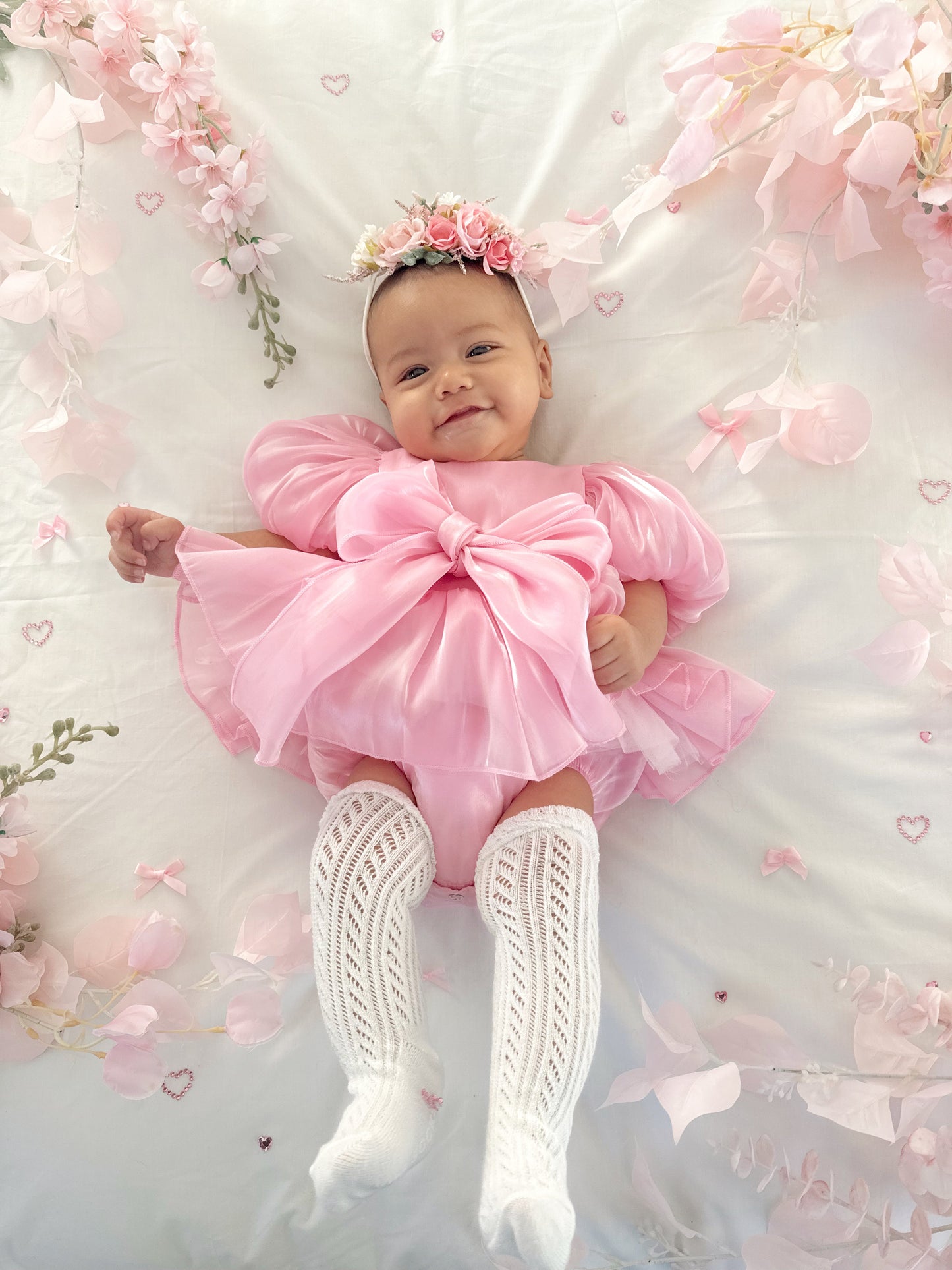 Dolly Candy Pink Organza Baby Girl Party Romper