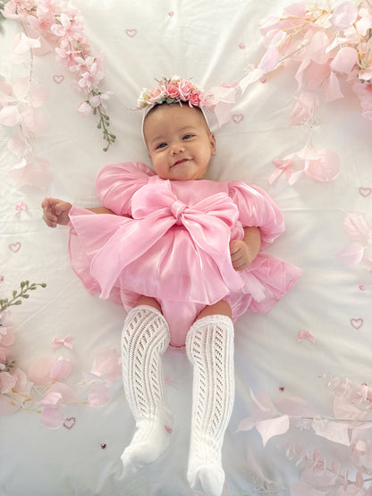 Dolly Candy Pink Organza Baby Girl Party Romper