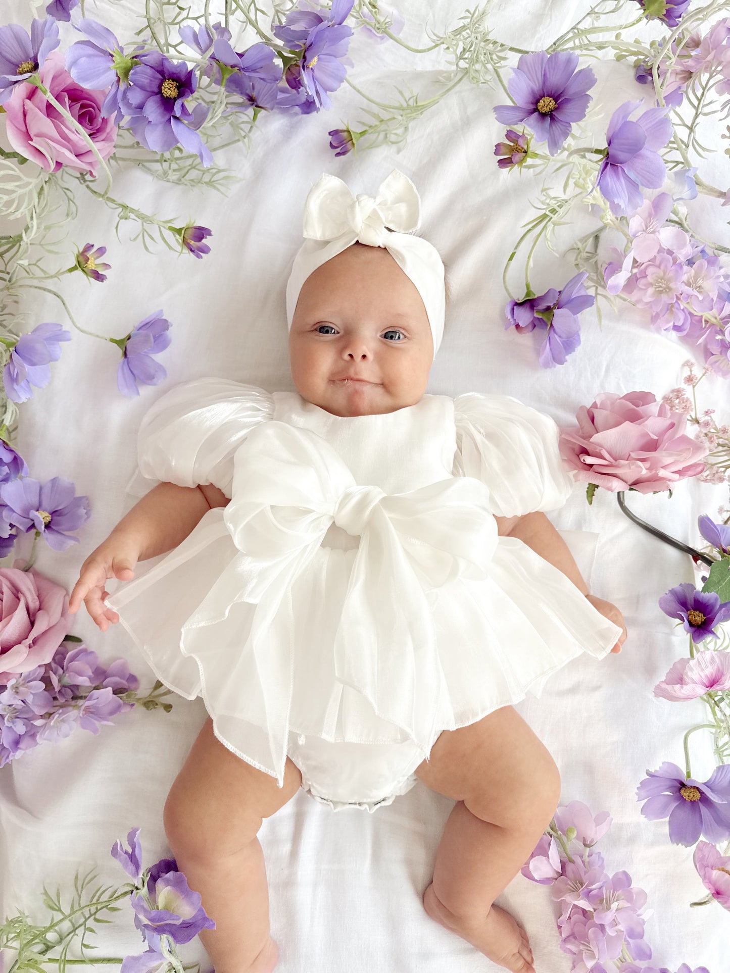 Dolly White Organza Baby Girl Party Romper