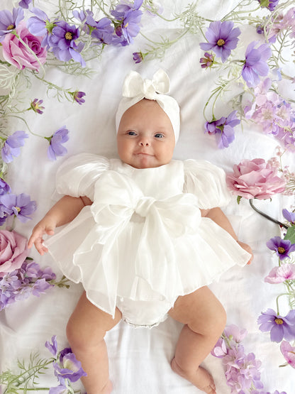 Dolly White Organza Baby Girl Party Romper