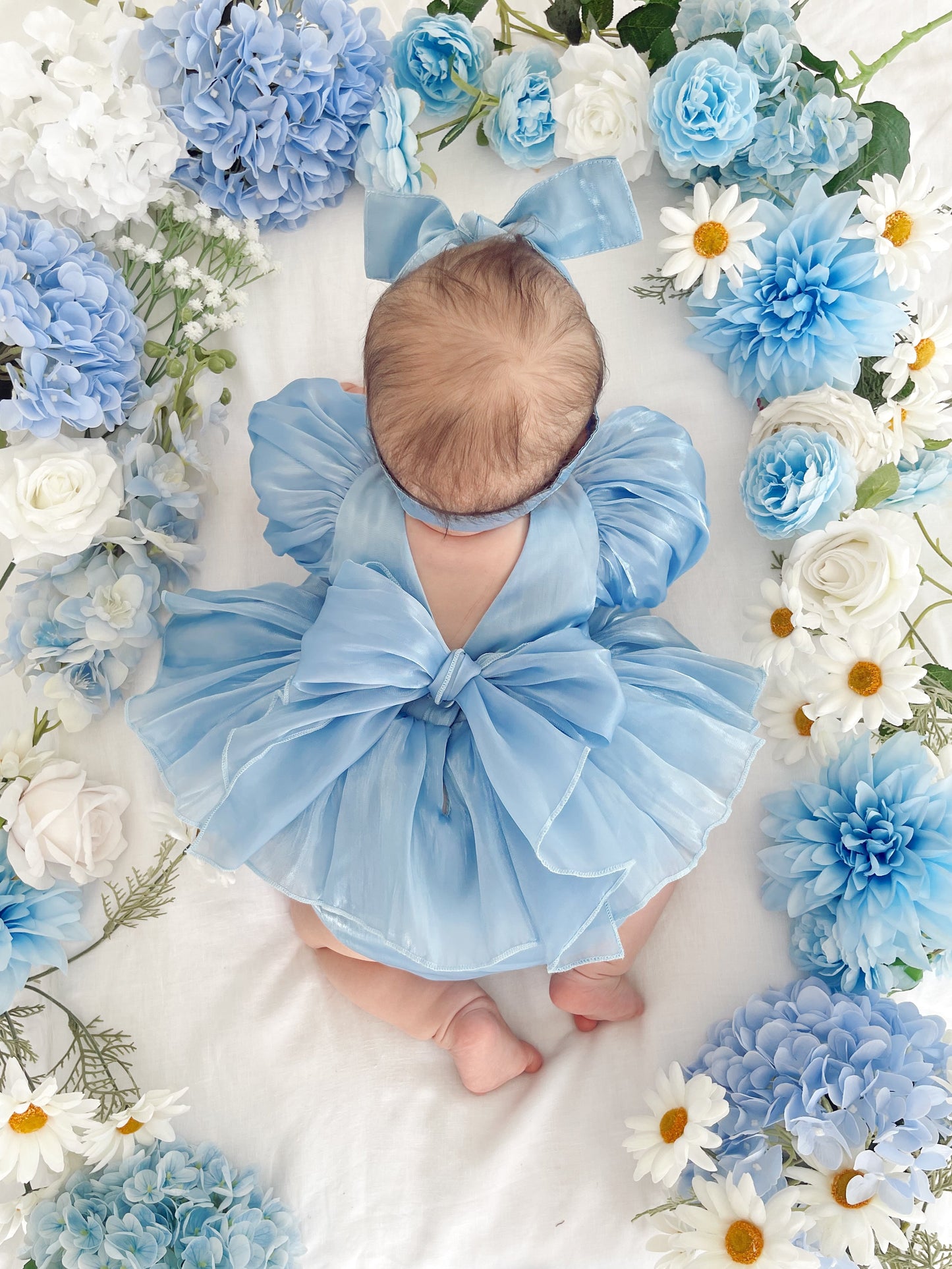 Dolly Dove Blue Organza Baby Girl Party Romper