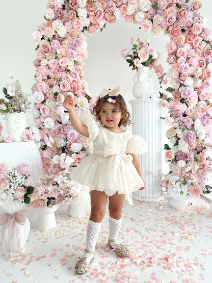 Clementine Matte Cream Organza Baby Girl Romper