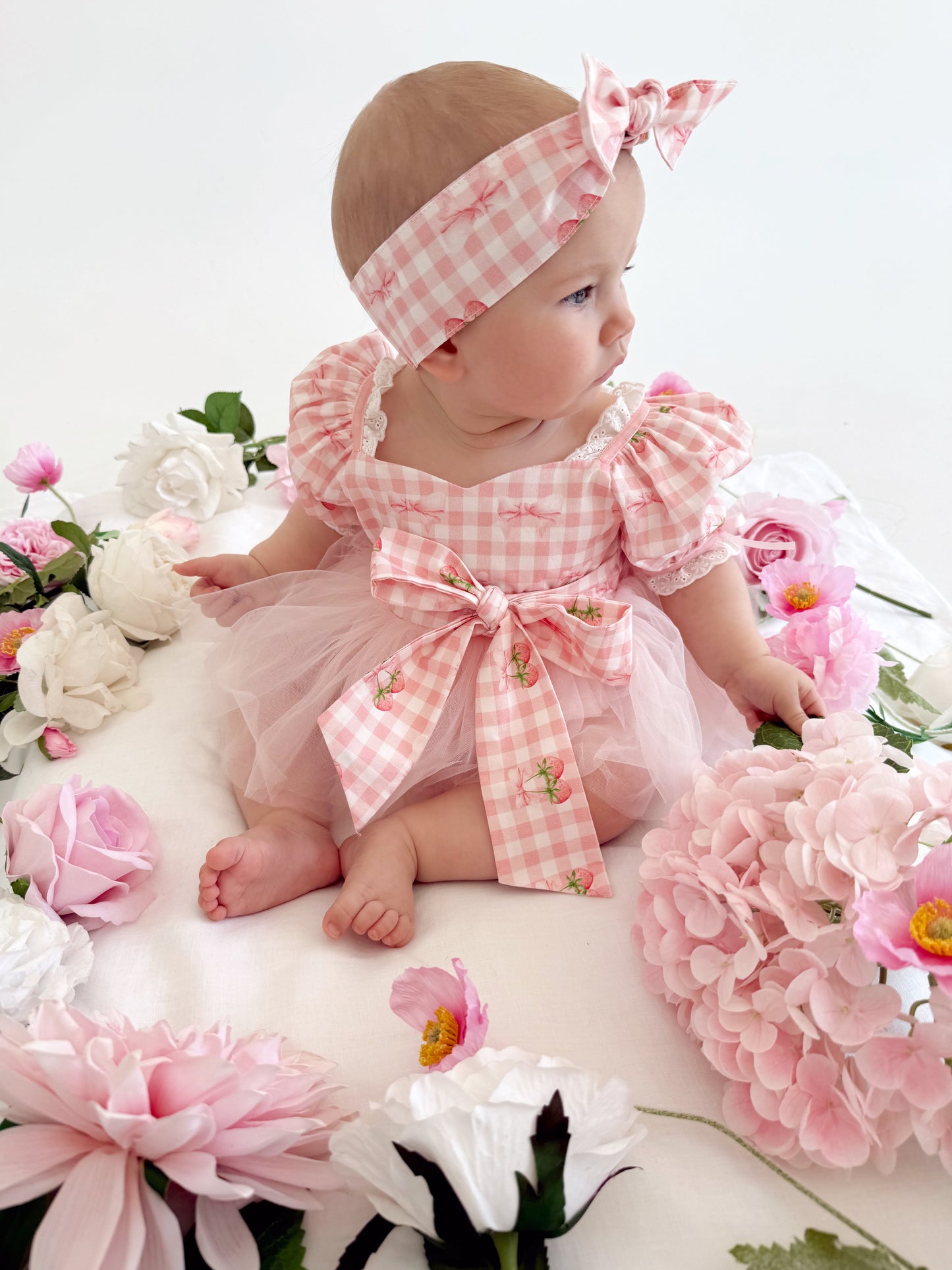 Berry Bliss Pink Gingham Baby Girl Tulle Party Romper