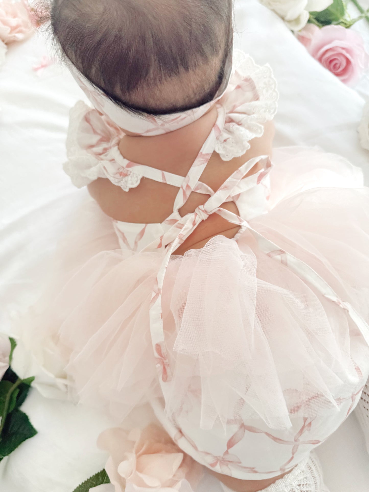Rosette Pink Bow Baby Girl Tulle Party Romper