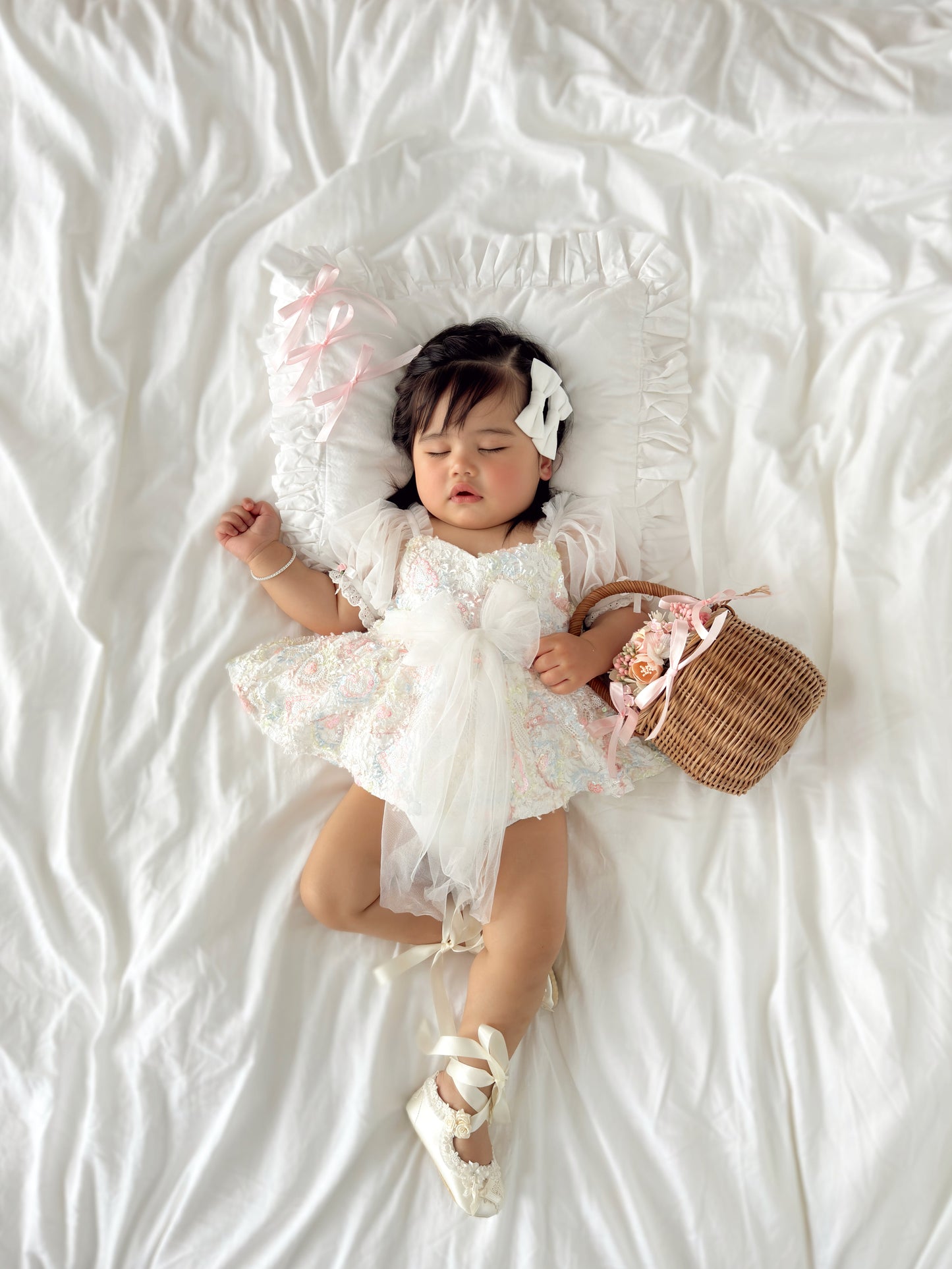 Josephine Lace Blossom Baby Girl Sequin White Tulle Party Romper