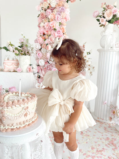 Clementine Matte Cream Organza Baby Girl Romper