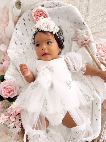 Swan Lake White Embroidered Baby Girl Tulle Party Romper