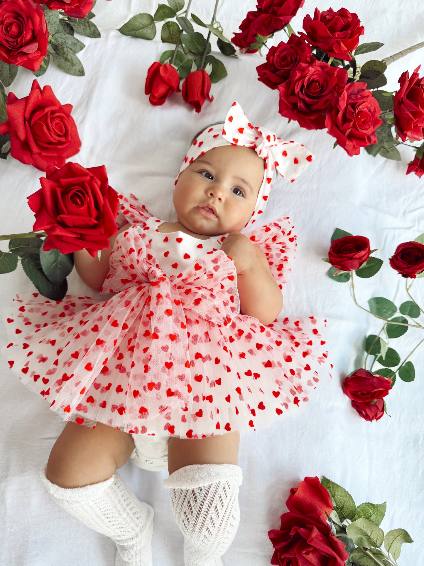 Valentina White Heart Baby Girl Tulle Party Romper