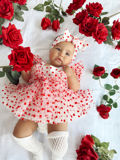 Valentina White Heart Baby Girl Tulle Party Romper
