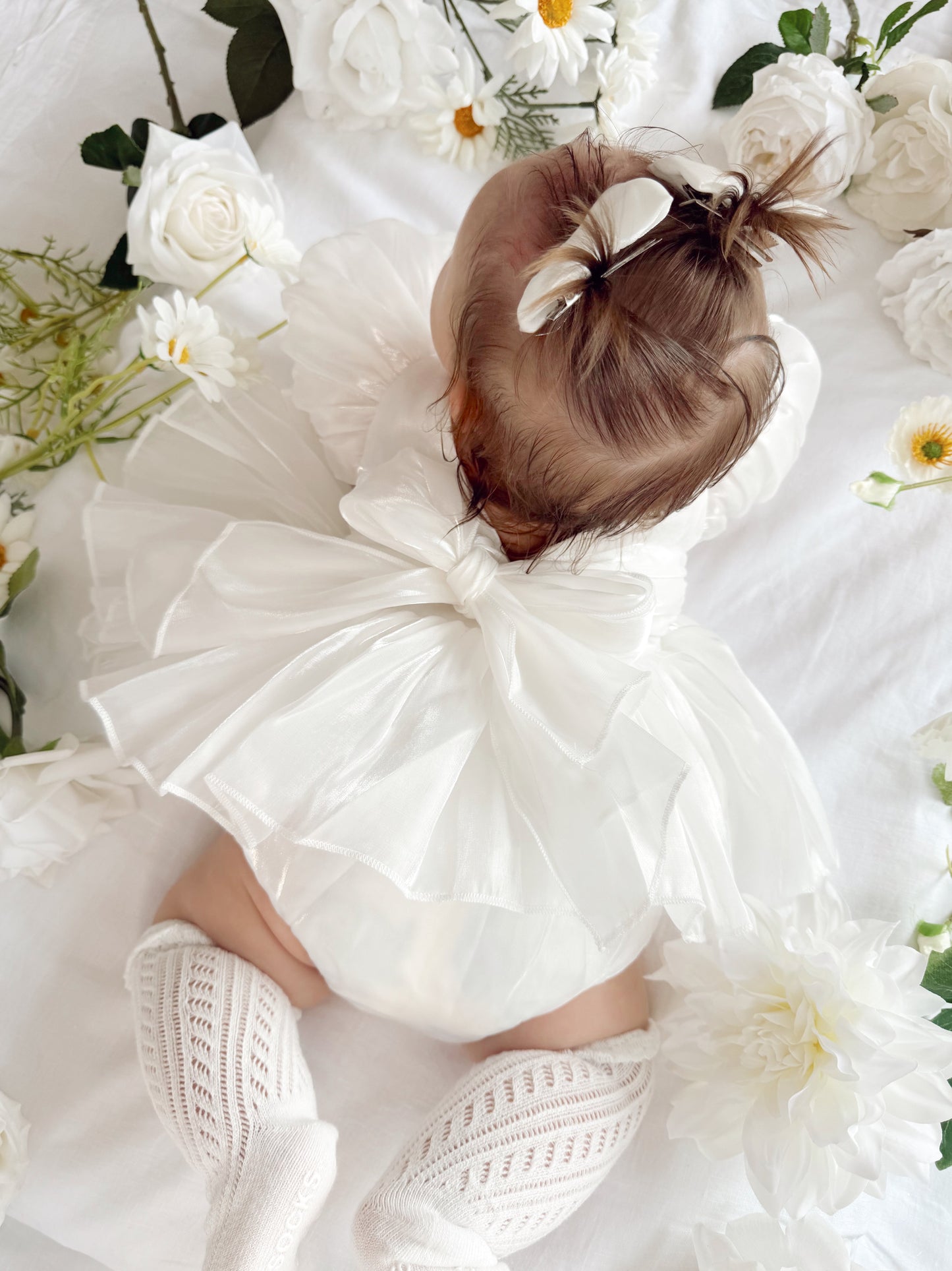 Dolly White Organza Baby Girl Party Romper