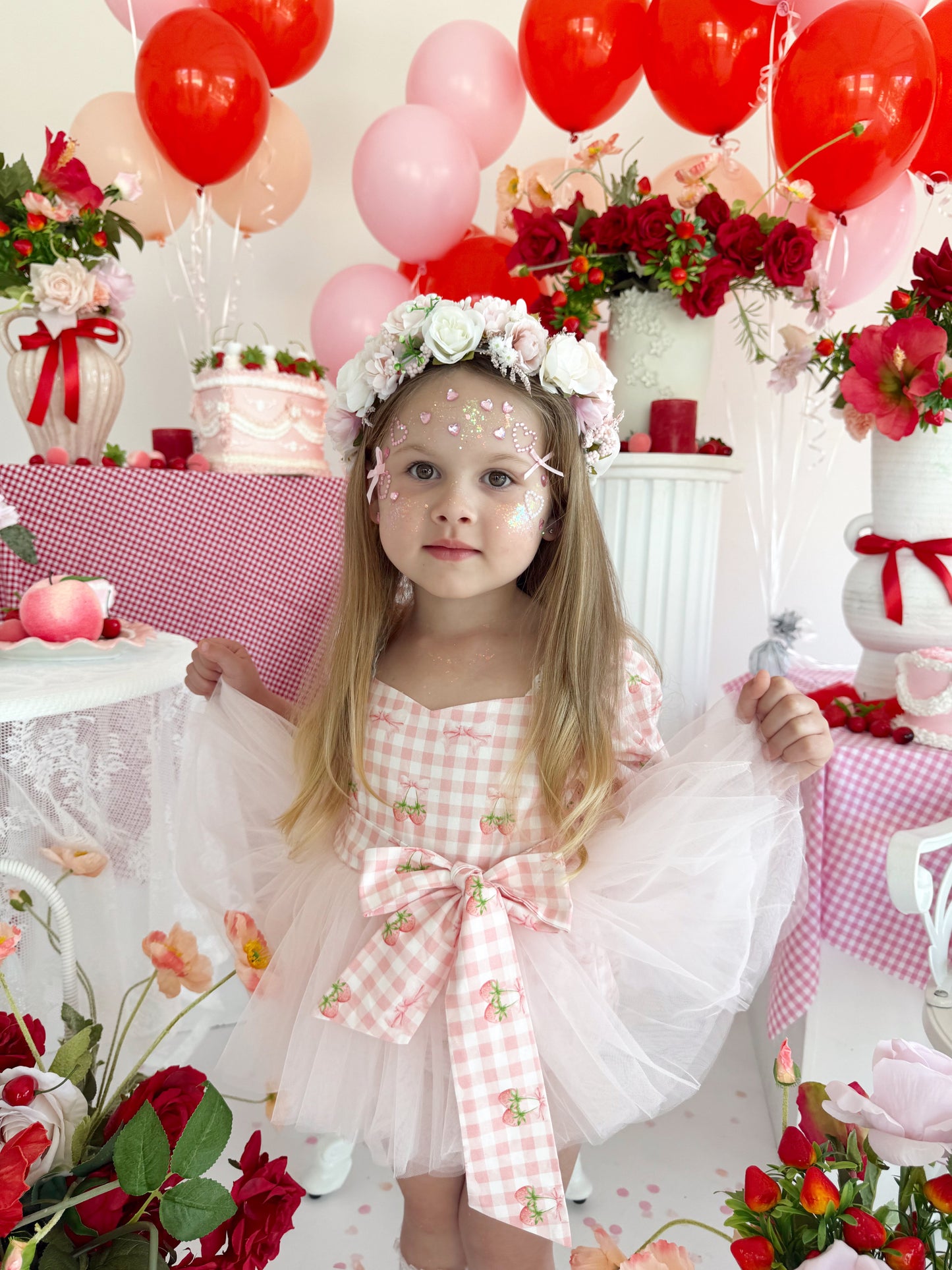 Berry Bliss Pink Gingham Baby Girl Tulle Party Romper