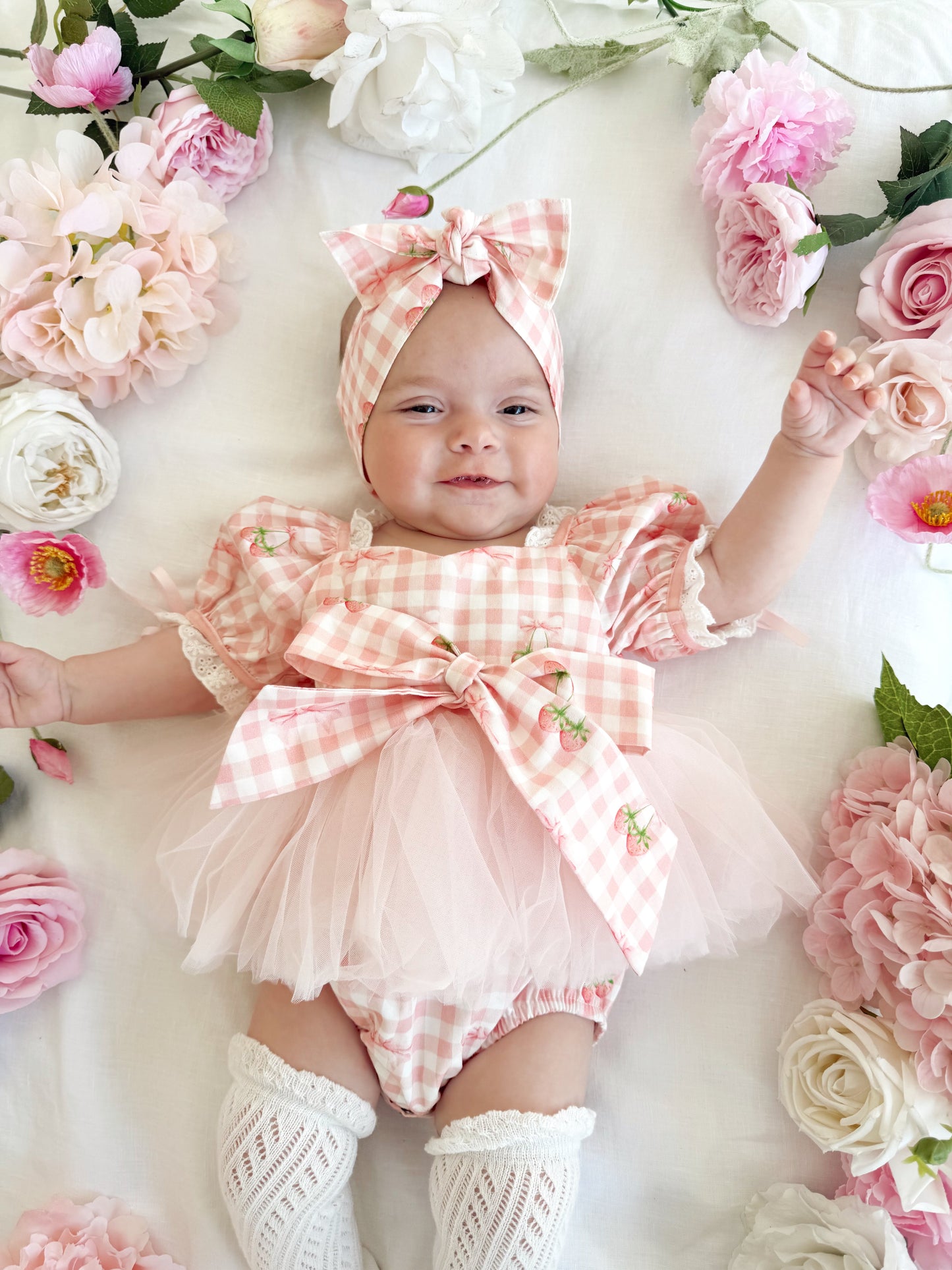 Berry Bliss Pink Gingham Baby Girl Tulle Party Romper