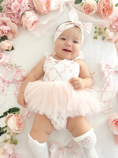 Rosette Pink Bow Baby Girl Tulle Party Romper