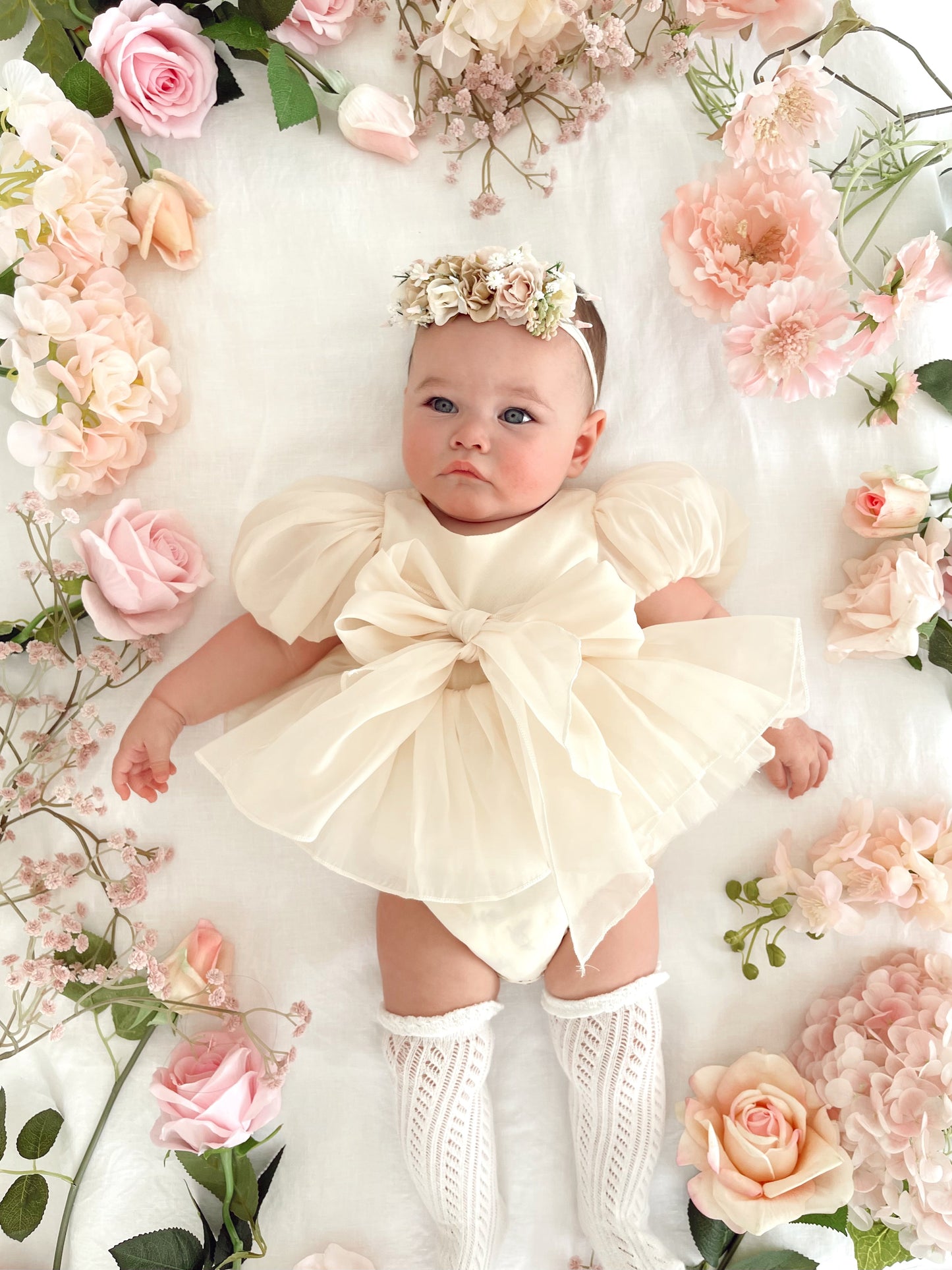 Clementine Matte Cream Organza Baby Girl Romper