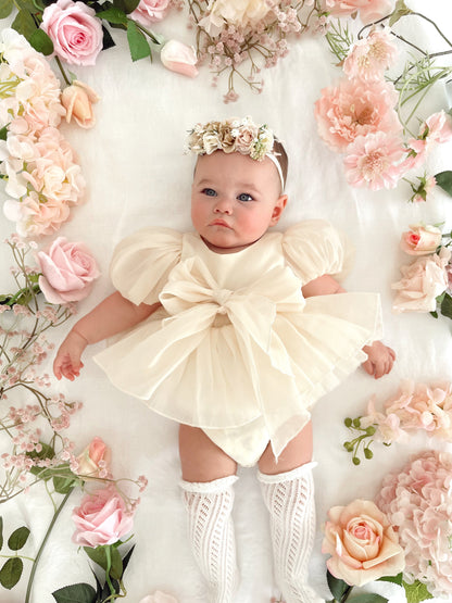 Clementine Matte Cream Organza Baby Girl Romper